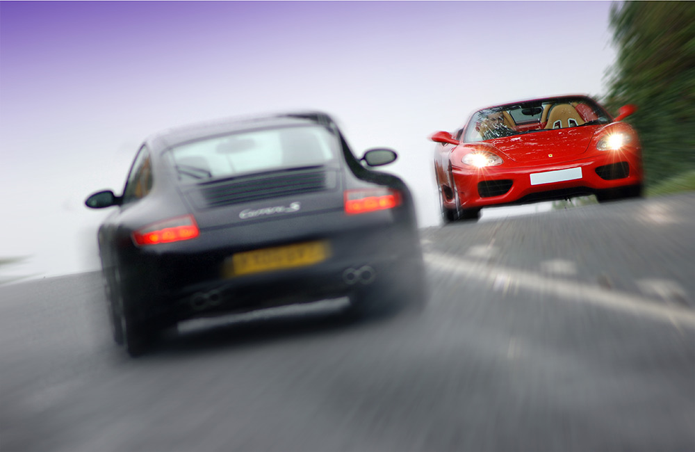 After photo compositing by Peter Ashby-Hayter: Porsche and Ferrari combined