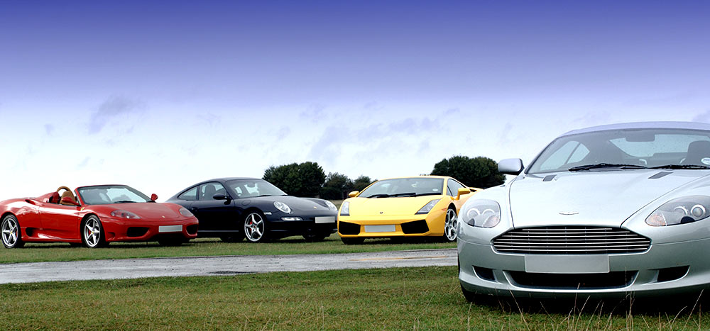 Photo compositing of a super car group.