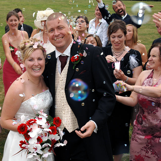 Mark and Joanne's Wedding confetti photo at The Grange Hotel, North Bristol